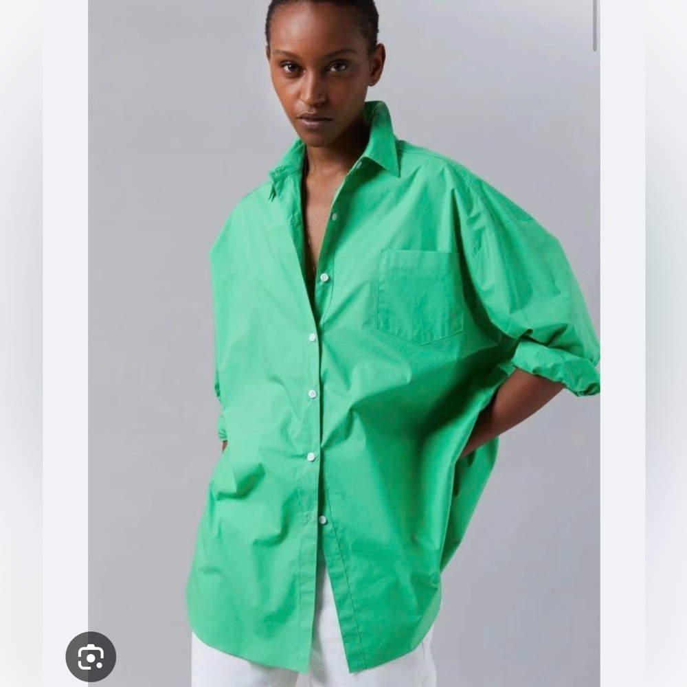 Frankie Shop Melody Oversized 100% Cotton Button down, Island Green